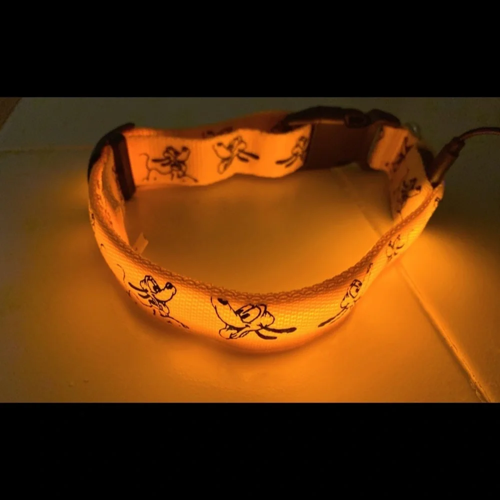 Glowing Yellow Dog Collar with Cartoon Pup Print size Large